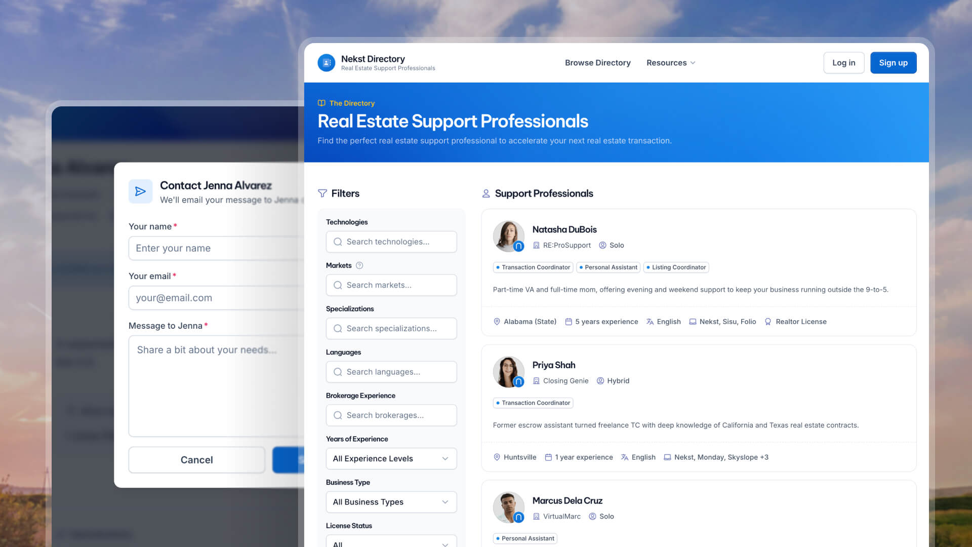 Dashboard mockup showing application interface