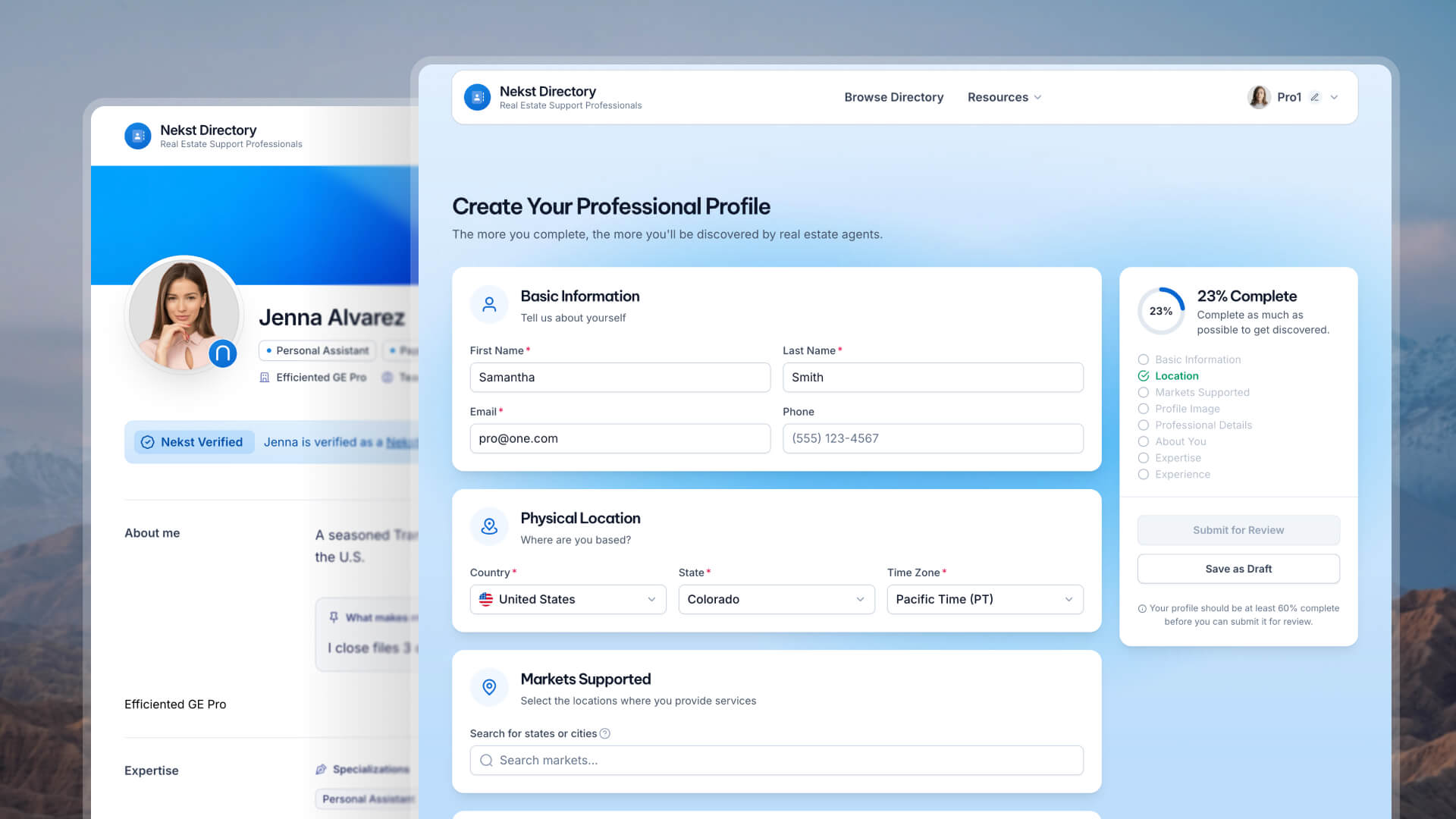 Dashboard mockup showing application interface
