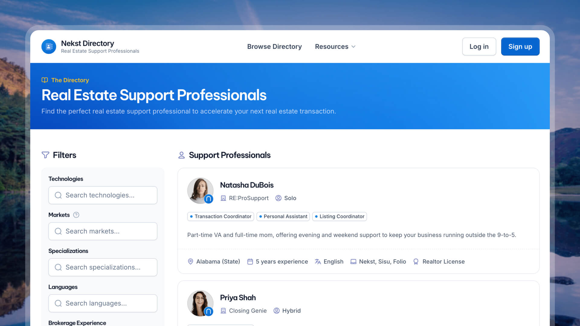 Screenshot of the directory